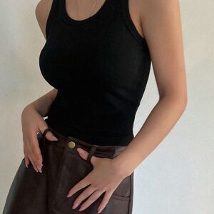 Black Ribbed Tank Top - Minimal Women's Staple